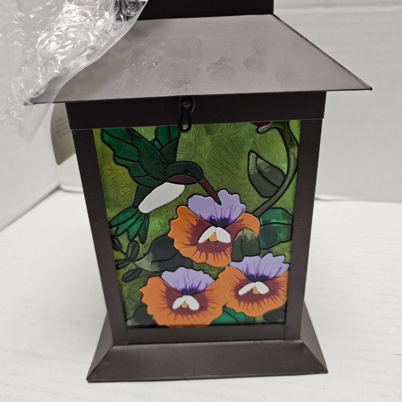 New Pagoda Zen Stained Floral Glass Solar Powered Garden Humming Bird Lantern - Picture 4 of 16